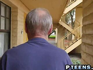 Blonde teen bends over for doggystyle with two guys in group blowjob