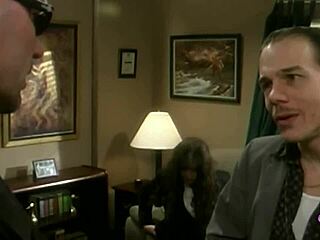 Brunette and blonde hotties in the office lick pussy and orgasm with strapon in lesbian threesome, fingering big tits and small tits for steamy group masturbation