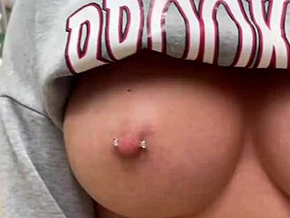 Busty Babe Flashes Pierced Nipples All Over Home Store