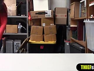 Cute brunette shoplifter bends over desk for rough hardcore fucking punishment.