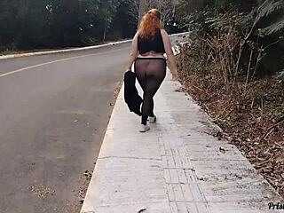 i feel so excited walking the streets in see-through clothes without panties showing off my big natural tits and legs in this homemade public adventure