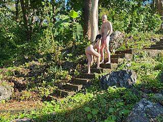 in the sunny outdoor pool a dominant asian guy bent over his wet girlfriend for rough doggystyle fucking and deepthroat action leading to moaning orgasm