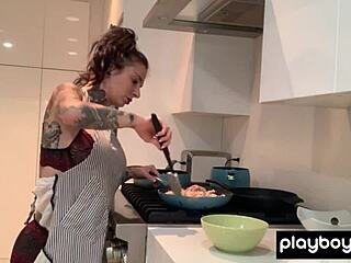 Watch Inked Milf Housewife Joanna Angel Dildo Her Hungry Pussy In Kitchen Solo!