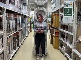 Busty Babe Flashes Pierced Nipples All Over Home Store