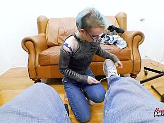 exotic skinny coed raven fingers her shaved pussy and sucks cock