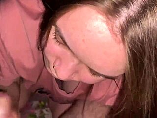 Late night surprise with cream mask for young woman in dorm room pov blowjob and cum on face fun