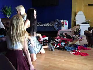 hot petite 18+ tight pussy sexy girls do a try on haul for sexy lingerie and thongs but it turns into a party