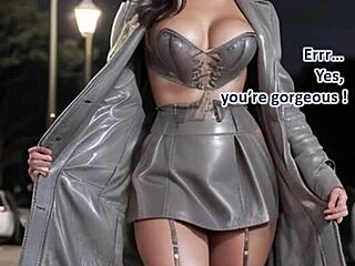 She teases in leather skirt and boots after work in this ai illustrated outdoor dream