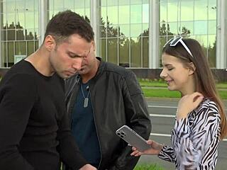 gorgeous tourist babe in lingerie gets double penetrated and covered in cum by stranger