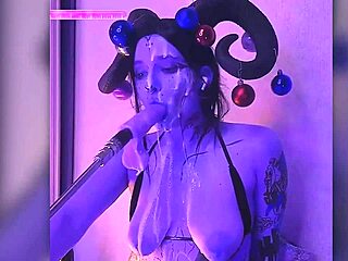 passionate devil contrasts cum-filled blowjobs with huge toy action