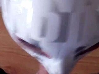 Sex doll Vilja in skin-tight zentai suit gagging on cock during rough deepthroat face fucking.