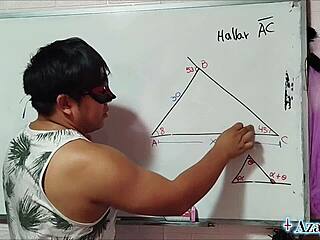 Hey, let's explore this bedroom lesson with the nerdy Asian teacher and student!