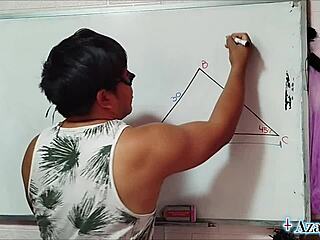 Hey, let's explore this bedroom lesson with the nerdy Asian teacher and student!