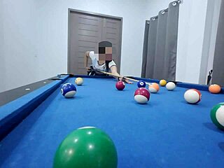 Thai girl climbs pool table for rough pov creampie sex outdoors