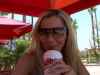 Blonde Milf Lisa Demarco in Stockings and Heels Gets Shaved Pussy and Ass Fingered on Bed