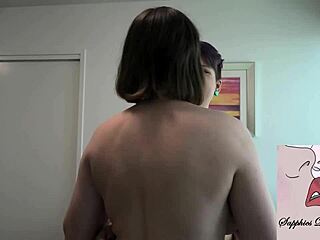 Laurel Serene fingers and eats Astrid Loves bound pussy while she is cuffed to the door with vibrator