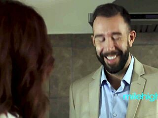 Blonde wife cheats with passionate rough doggystyle bent over Russian pussy pounding while husband suspects.