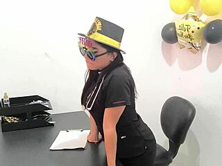 Why does this horny Latina nurse slip an anal plug into her big ass at the hospital office?