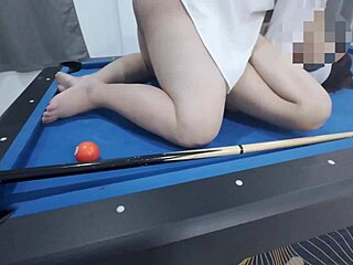 Thai girl climbs pool table for rough pov creampie sex outdoors