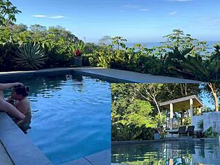 Outdoor Anal Blowjob Creampie with Amateur Asian Girlfriend in Costa Rica Pool Domination