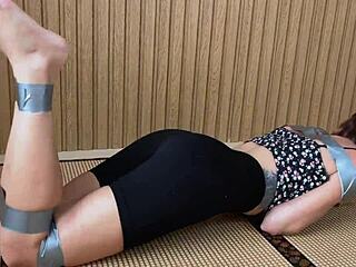 Horny girlfriend, you're tied up now for vibrator punishment in garage