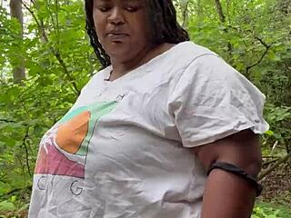 Rough outdoor fucking with ebony big ass wife in shaved pussy doggystyle