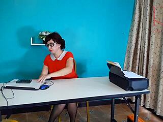 secretary reveals intimate view under office desk on security camera