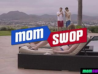 Desperate Moms Got Caught in Raunchy Situation by Guys in Bikini 4Some