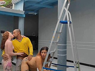 We're welcoming the visitor completely naked, ready for some hot bisexual action with that big black cock in the garage