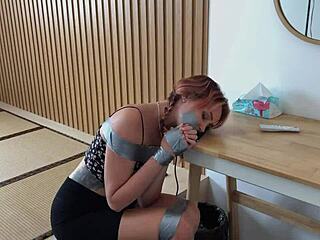 Horny girlfriend, you're tied up now for vibrator punishment in garage