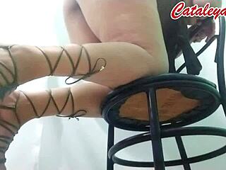 Big ass Latina Sasha posed naked in a green dress for fans during her slutty livestream session