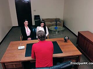 Dominating threeway bangs busty vice principal and latina secretary in office