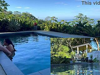 Outdoor Anal Blowjob Creampie with Amateur Asian Girlfriend in Costa Rica Pool Domination