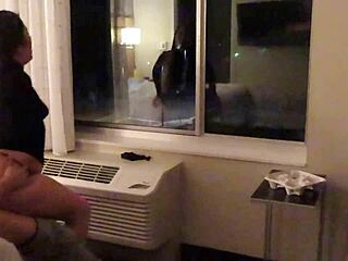 having fun in a see through short dress around hotel public areas