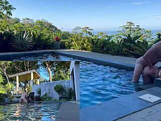 Outdoor Anal Blowjob Creampie with Amateur Asian Girlfriend in Costa Rica Pool Domination