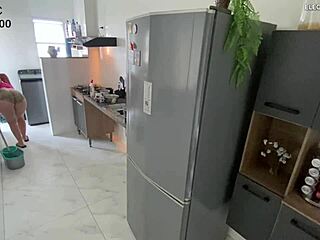 Hidden camera captures provocative Brazilian Latina maid in short shorts