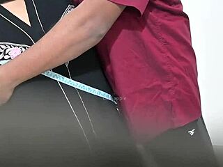 Tailor touches hijab lady intimately while measuring her big tits and ass for blouse