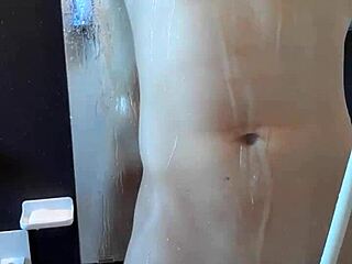 muscular handsome guy's shower time feels so relaxing