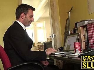 hardcore fuck session with sub in white fishnet stockings bound for rough riding and deepthroat doggystyle until cum in mouth