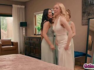 Bride-to-be Lily Labeau dives into steamy lesbian group action with bridesmaids Octavia Red, Ivy Ireland, and Karina Valentina