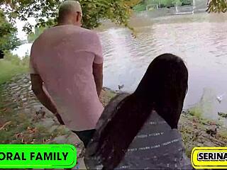 Duck feeding turning into dick sucking? Serina swallows Dean's cream eagerly.