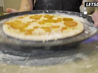 miss jackson takes two cocks in kitchen mmf at pizzeria - latina milf