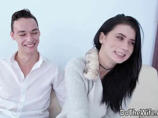 Gorgeous wife Nicole Black takes cock in pussy anal and mouth from husband and friend in wild riding session.