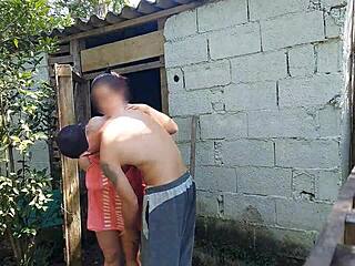 Watch Out! Married Woman In Towel Seduces Farm Caretaker For Rough Outdoor Sex And Creampie In Garden Bath!