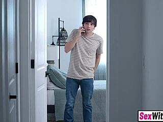 stepbro catches big tits teen stepsister in the act, leading to a hardcore pov fuck with monster cock.