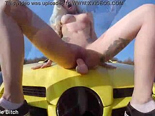 Outdoor teasing with horny amateur bitches jerking near cars fast epic.