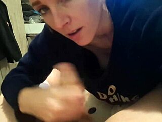 i'm swallowing cum after this delicious blowjob from skinny amateur babe on the bed with sloppy mouthful action