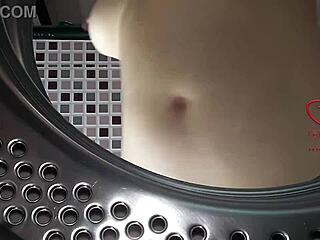 submissive bitch strips in laundry for domination fuck in washing machine