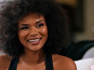 Ebony babe enjoys lesbian threesome with bff and roommate licking natural tits and scissoring interracial style