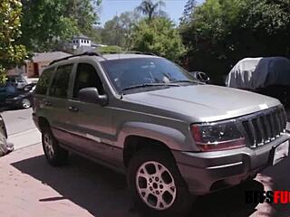 Old man hires hot teen carwash cuties for outdoor interracial gangbang banging fun!